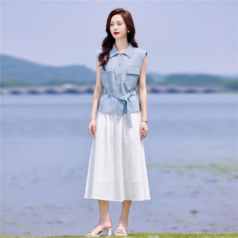 2026年夏季休闲风莱赛尔纤维上衣半身裙透气时尚两件套,女装套装/套裙,靓衣阁