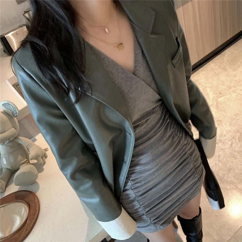 绿色皮衣，女装皮衣，XTZ style