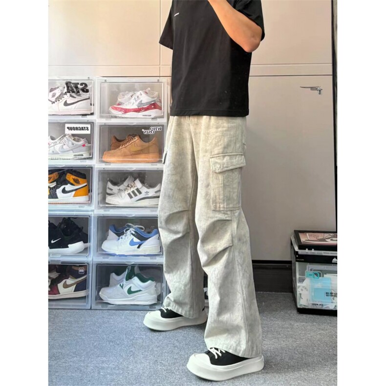 【有货的】杏色扎染工装裤男女美式复古大口袋裤子G810WW-特P58图片