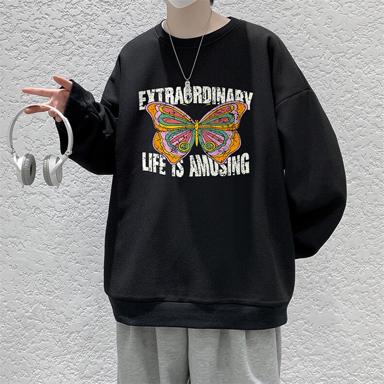 华夫格卫衣圆领卫衣男大码长袖t恤男外套HW76366-P30,男装卫衣,电商A040