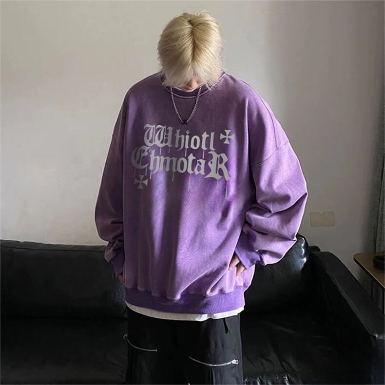 得物抖音高品质380克重磅做旧炒雪花纯色圆领水洗印花卫衣ASY1502,男装卫衣,电商A443