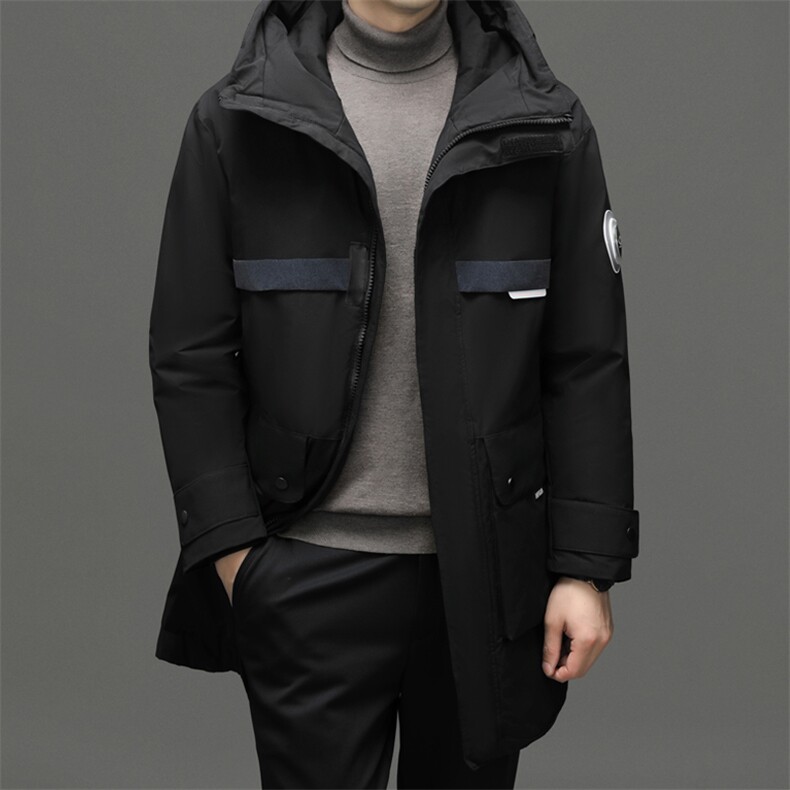 冬季新款男装中长款羽绒服中年灰鸭绒上衣厚款保暖保暖连帽外套男,男装羽绒服,电商B212（原钱塘6029）