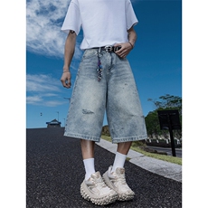 特!马路景夏季破洞牛仔裤短裤宽松潮流五分裤长期有货561P39，男装牛仔裤，星座902A