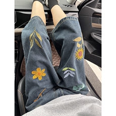 B221美式ins高街宽松花朵刺绣七分牛仔裤短裤LK25536-特P45控78，男装牛仔裤，电商B221