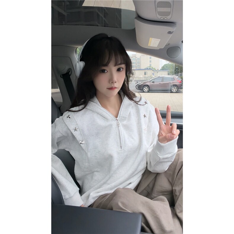 秋冬新款原创设计星星铆钉拉链连帽卫衣常规p75加绒p85,男装卫衣,电商B319