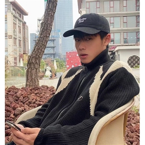 潮刺绣拉链针织衫开衫外套男秋冬季潮牌装宽松高领毛衣 M831图片