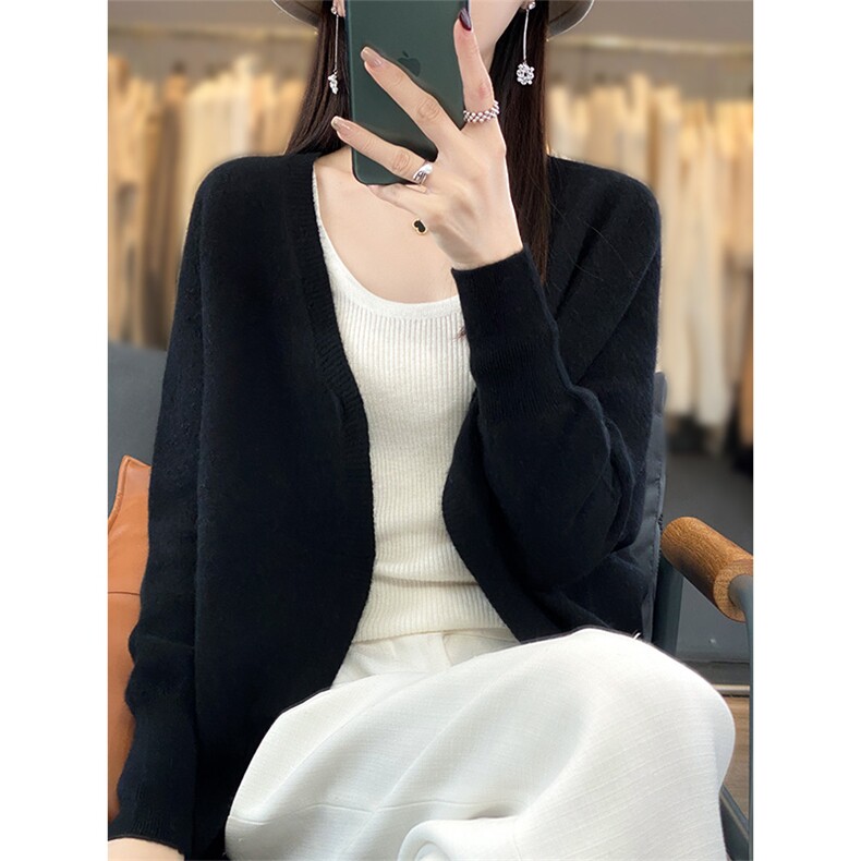 气质百搭外穿显瘦纯色羊毛针织开衫2024年秋季,女装羊毛衫,绒汀羊绒