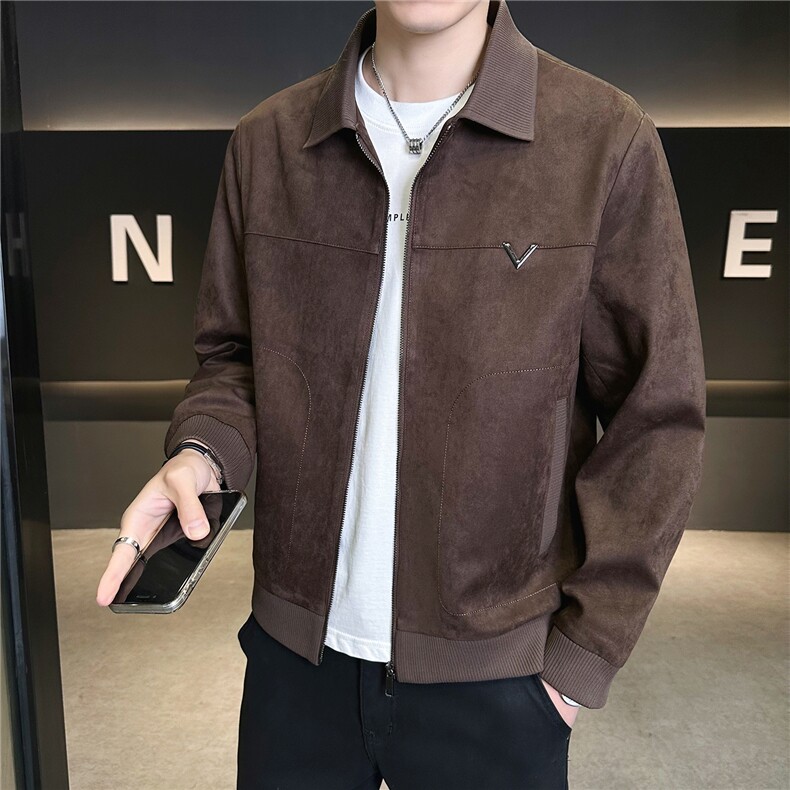 仿小牛皮翻领皮夹克春季男装皮衣C317-2686-P145卷后控188,男装夹克,电商C317