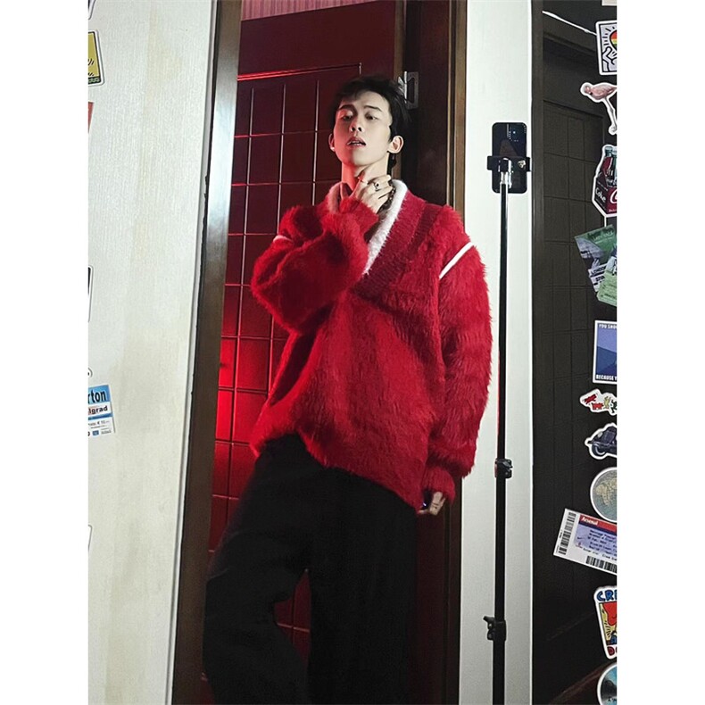 新年长圣诞毛仿貂男长袖日常百搭潮流日系流行原宿慵懒毛衣MY37,男装针织衫/毛衣,星座1116A（原606A-3）