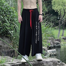 现货男士大码飘逸夏季清凉文字书法刺绣八分裤休闲裤子ZK031-P55，男装休闲裤，电商A021