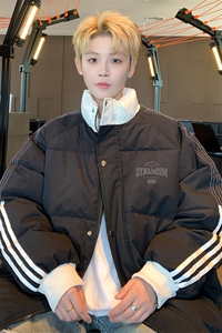 ！2025冬季男士立领棉衣撞色简约印花情侣棉服外套MY213特P80图片