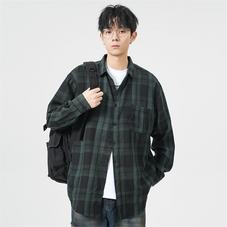 春季潮流格子衬衫男休闲长袖外套青少年男装2338P35,男装衬衫,星座1107-1