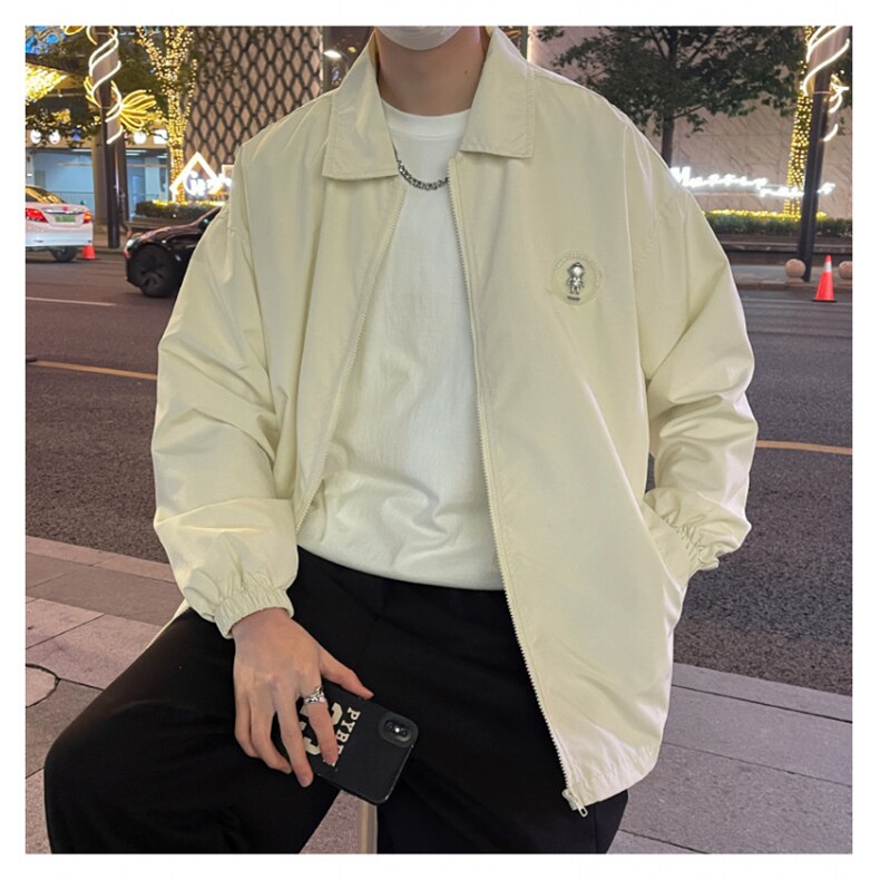 新款春秋复古杏色工装短外套街头情侣休闲夹克棒球服-Y669-p52,男装夹克,星座601-2