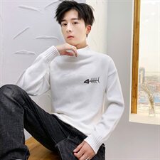 秋冬中领毛衣男小鱼骨头长袖外套男毛衫打底针织衫高领米M229P35，男装针织衫/毛衣，星座1207