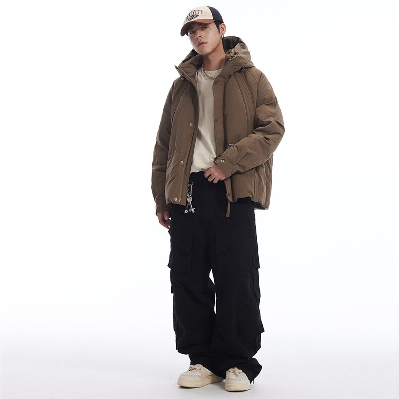 连帽加绒短款潮牌羽绒服连帽外套男士休闲宽松痞帅高街面包服673,男装羽绒服,电商A234
