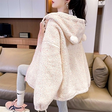 CC081-P130小熊彩点羊羔绒棉服新款冬季时尚加厚可爱连帽外套宽松，男装棉衣，星座911-3