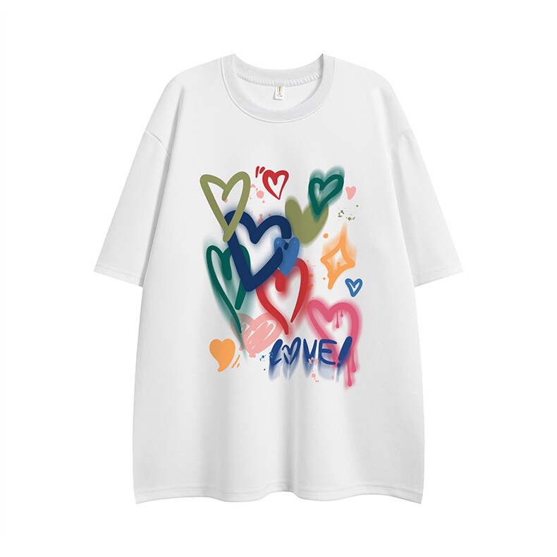 2024新款平铺潮流彩虹爱心印花棉短袖T恤T61117P25控38，男装T恤，电商A268-1