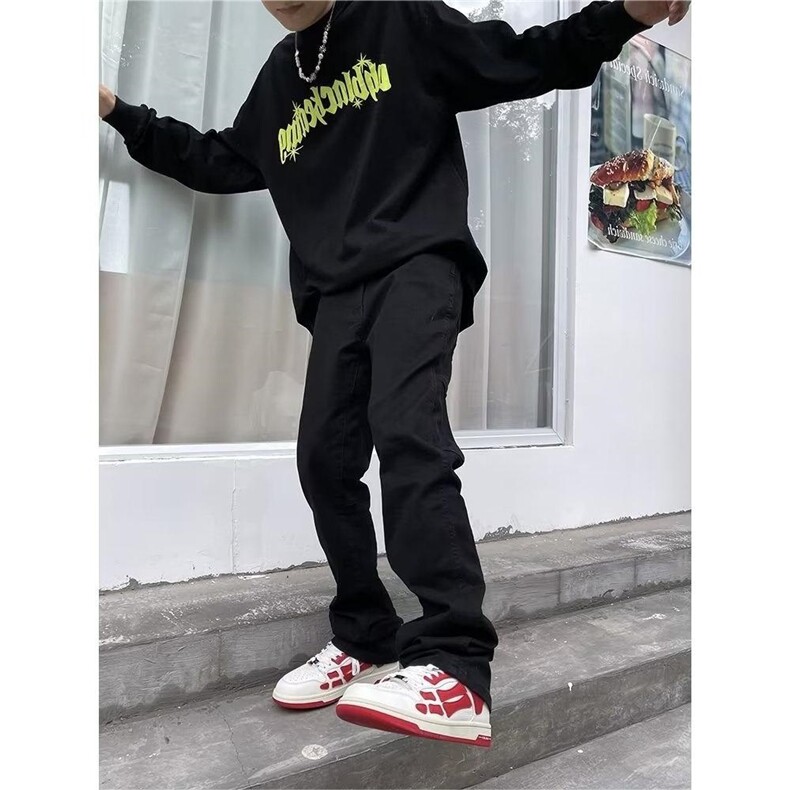 1506/QK9550/P46美式高街vibe风纯色宽松显瘦微喇叭直筒休闲长裤,男装休闲裤,星座1506