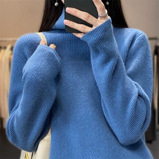 2025百搭时尚简约高领抽条长袖羊绒衫，女装羊绒衫，贝美羊绒