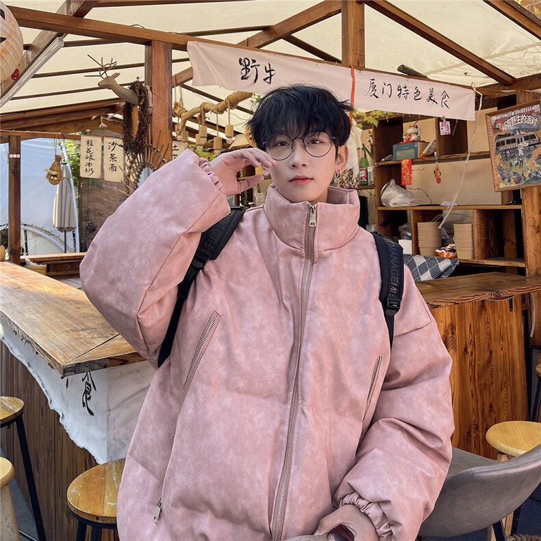 港风PU皮复古做旧双侧金属拉链夹克式加棉棉衣男MY77092P130控198，男装夹克，星座227-7