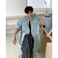 牛仔衬衫男生外套有垫肩痞帅宽松休闲衬衣搭配CM995，男装衬衫，星座1116A-1（原606A）