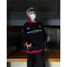 美式三条杠织带撞色连帽卫衣男女冬潮牌情侣开衫上衣MZ632-P57，男装卫衣，星座412-2