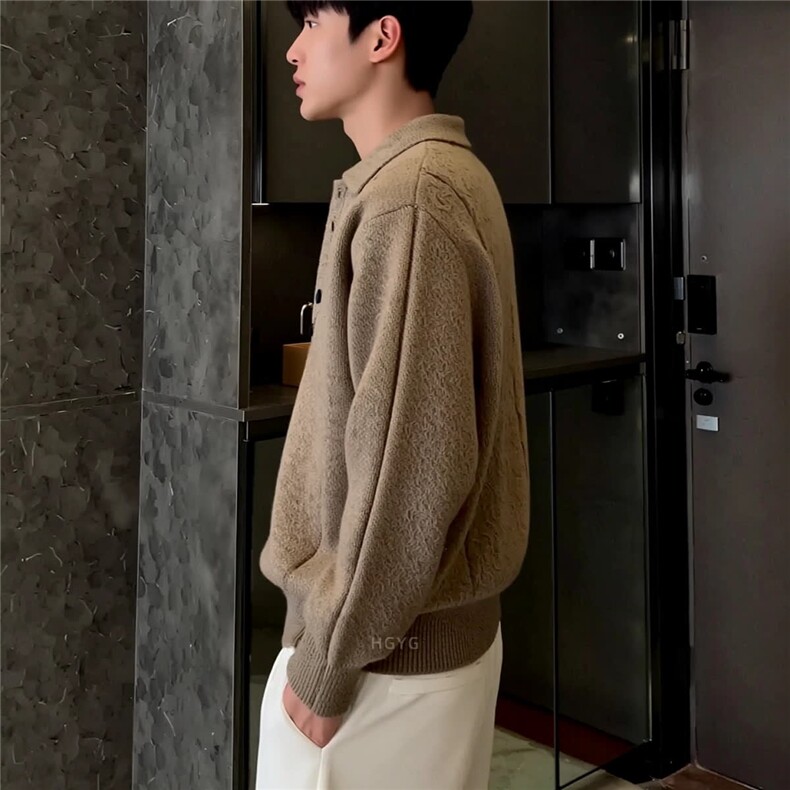 美式复古亨利领毛衣男秋冬季新款cleanfit慵懒风高级感软糯针织衫,男装针织衫/毛衣,星座506A