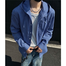 26春季慵懒连帽休闲宽松弯刀袖薄防晒衣格纹连帽衬衫男H1072P68，男装防晒衣，电商A341
