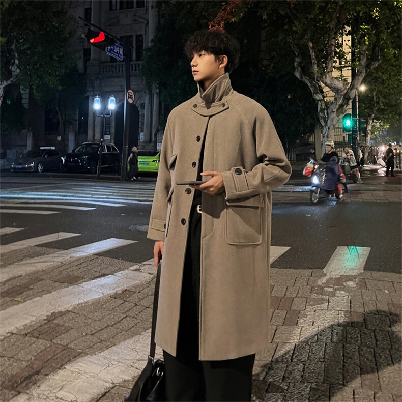 秋冬毛呢大衣男潮设计感小众宽松风衣中长款过膝外套MN00330/P135，男装风衣，电商B316