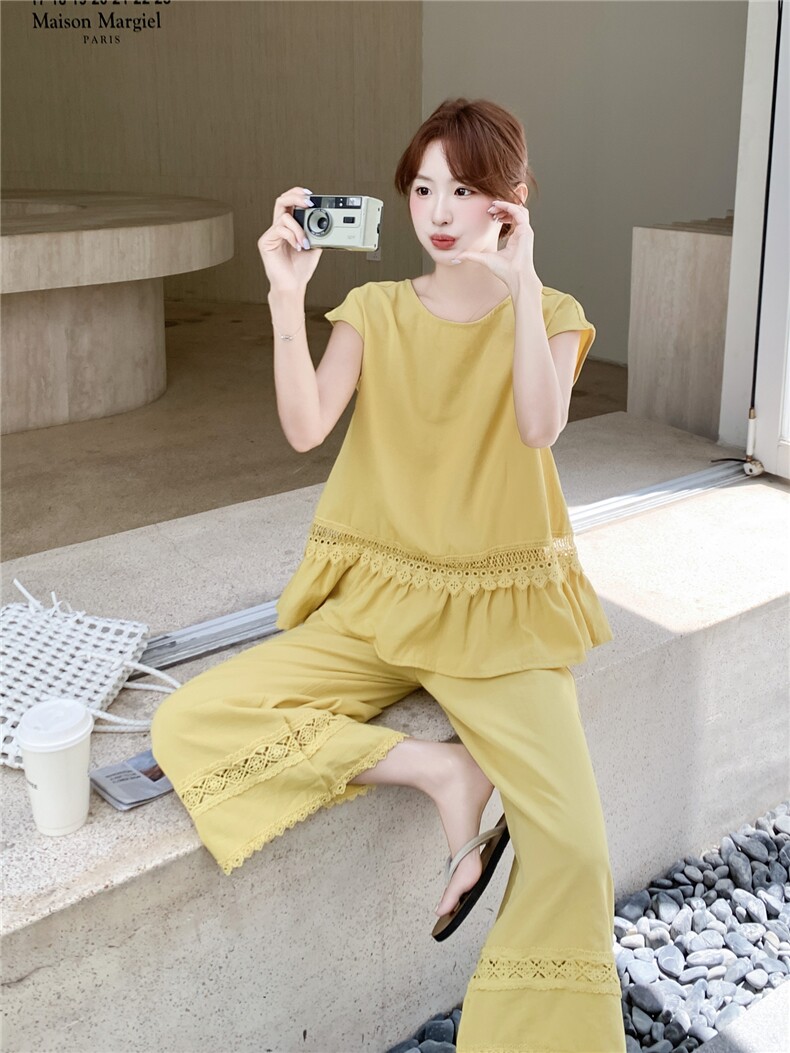 主推重工艺拼接蕾丝女夏新款休闲减龄穿搭两件套A2608-139-K218,女装套装/套裙,美静678