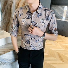 312A-191-P552025新款韩版修身帅气花衬衫英伦时尚男士衬衣B，男装衬衫，星座312A-5
