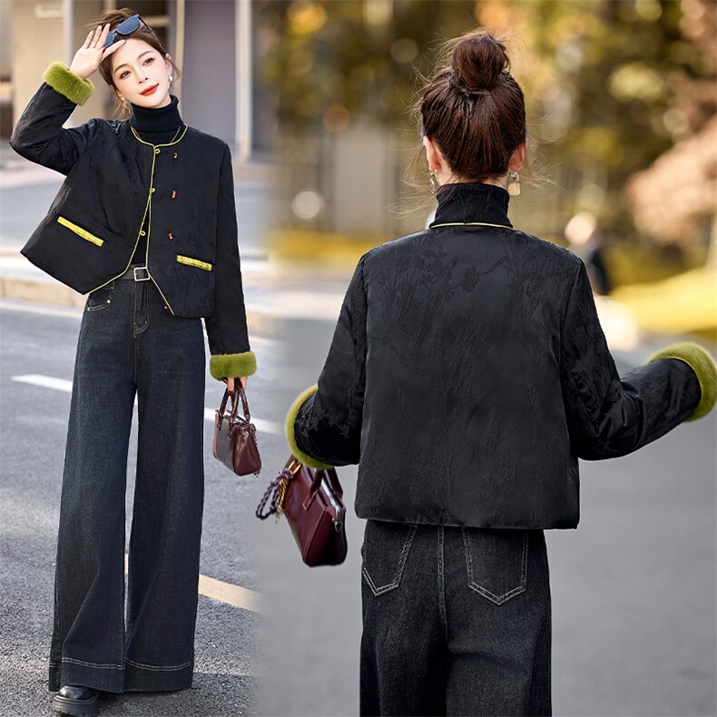 轻薄羽绒服女2024冬季新款小个子新中式国风短款独特漂亮黑色外套,女装羽绒服,半夏