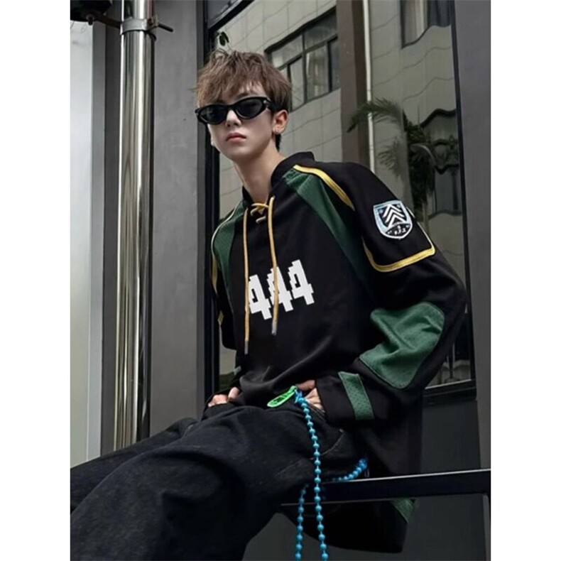 【有货】球衣风卫衣v领长袖t恤拼接冰球赛车服WY714特P54,男装T恤,星座908-1