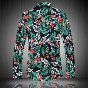 2021春秋款大码长袖花衬衫韩版男士长袖男花衬衫C630p35 黑底图片
