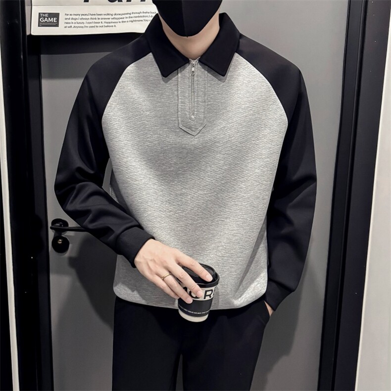 B340WY58851P6898店主风小伙风拼接撞色翻领卫衣,男装卫衣,电商B340