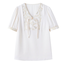 2025年夏季新中式复古提花短袖上衣V领时尚减龄，女装衬衫，火爆靓佳人