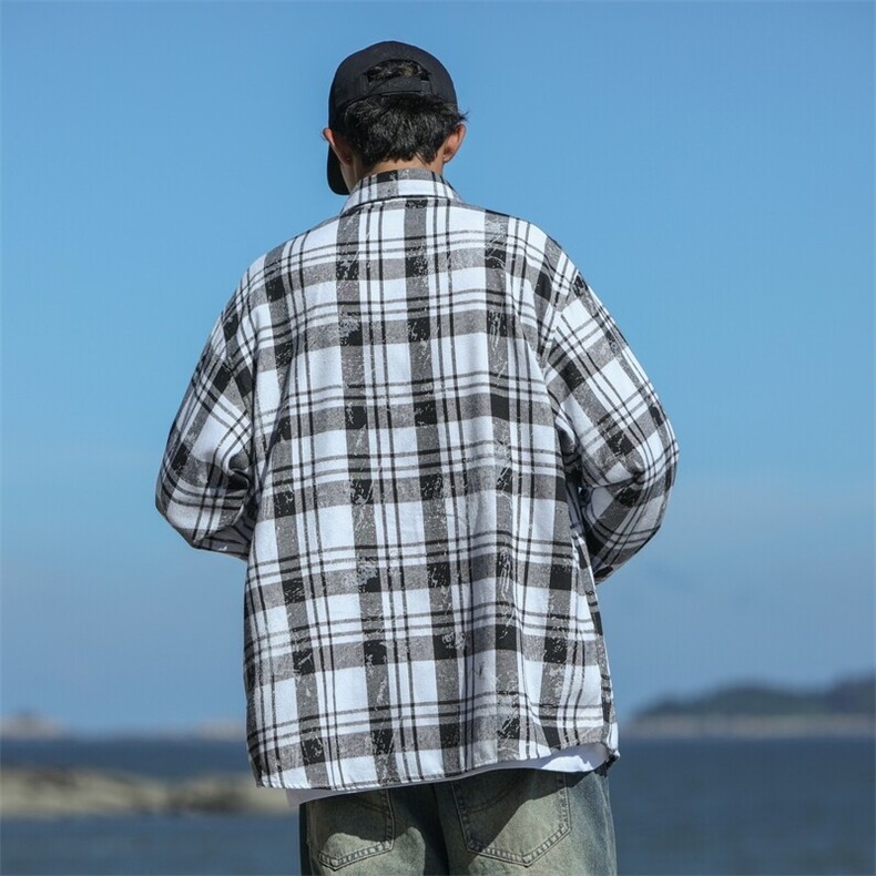 25年春季格子衬衫长袖大码宽松落肩现货DS-C323-1-2387-特批35,男装衬衫,电商C323-1
