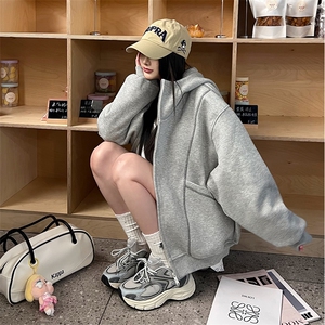 抖音得物高品质秋冬美式高街重磅结构辑明线纹理连帽卫衣外套W111图片