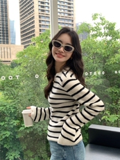 新款圆领女宽松套头休闲上衣针织衫，女装针织衫/毛衣，玛卡隆羊绒