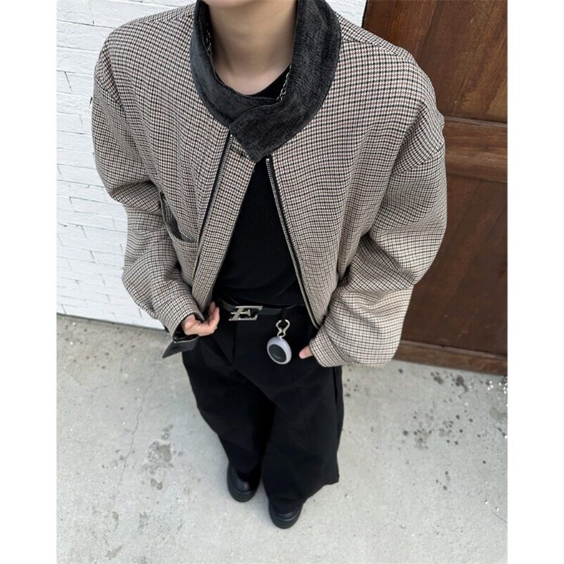 美式铜氨触感哈灵顿cleanfit夹克男女春季树纹肌理千鸟格内里外套,男装夹克,星座506A