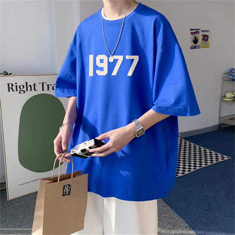 ！23夏季新款宽松大码港风1977短袖纯棉T恤T1901-P25,男装T恤,星座508（原C305）