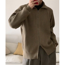 极简百搭双拉链头两穿高领/翻领开衫针织毛衣男MF66P60，男装针织衫/毛衣，电商D256-2(原A064-2)