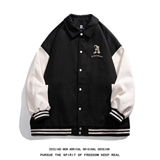 白底23春季复古拼接螺纹翻领棒球服百搭夹克G612P85控118，男装夹克，电商A247-1