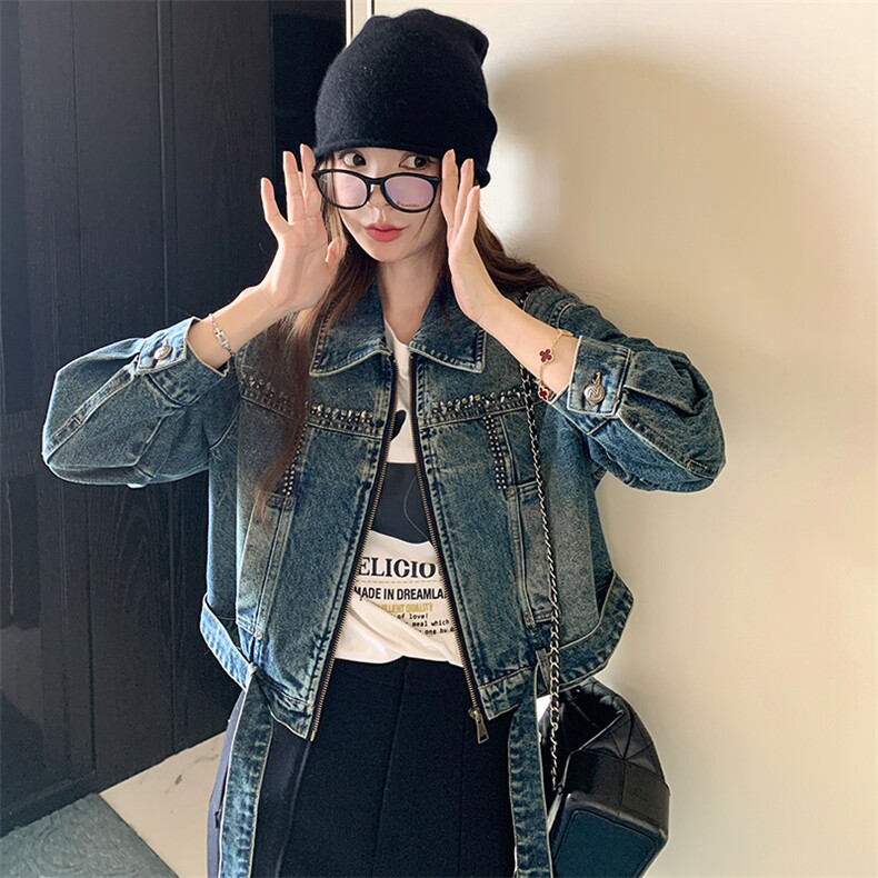 港味酷飒风男友控牛仔夹克女春秋新款韩版小个子美式显瘦短款外套,女装牛仔外套,纯色衣恋