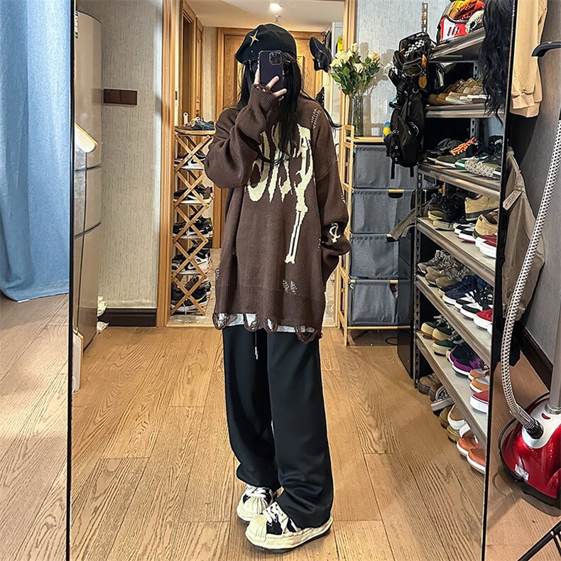 美式复古小众破洞毛衣外套男女ins潮宽松街头针织衫MY0554-P48,男装针织衫/毛衣,星座308B-1