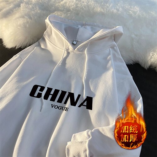 WY2001-P35加绒款-P40纯棉连帽卫衣男大码运动帽衫宽松薄外套男，男装卫衣，电商A040