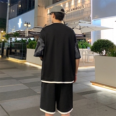 2025夏季新款港风外景大码冰丝印花短袖套装M-5XHQ24502-P75，男装T恤，电商A022