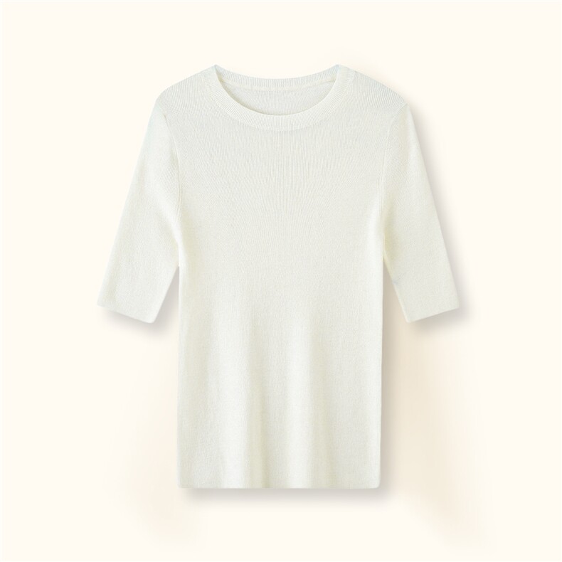 2025秋冬百搭时尚简约圆领短袖针织衫，女装针织衫/毛衣，万禾羊绒