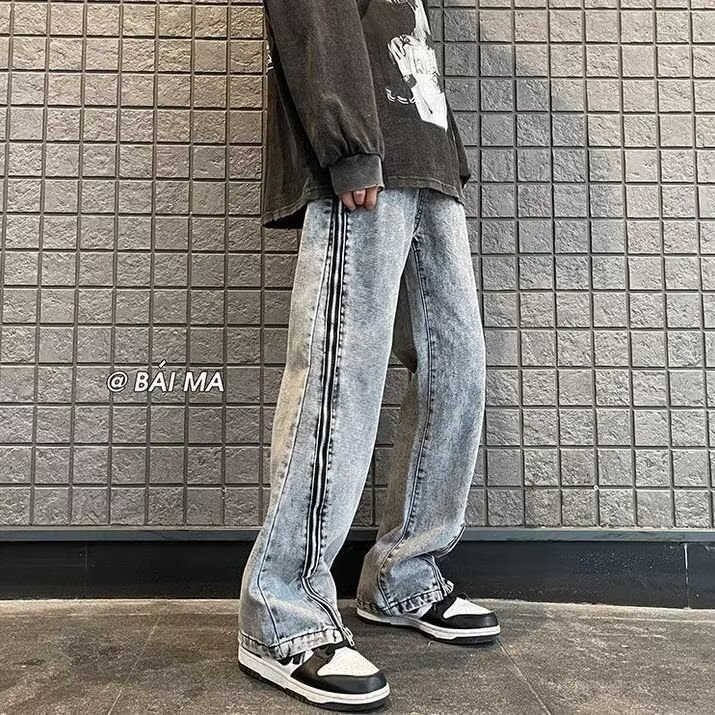 3080-P52春秋季美式复古街头水洗牛仔长裤男士宽松直筒情侣,男装休闲裤,电商B323A