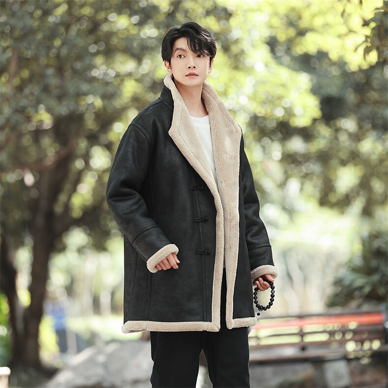 皮毛一体大衣风长棉衣男冬季羊羔绒外套大码保暖棉服1220p228,男装棉衣,电商A016